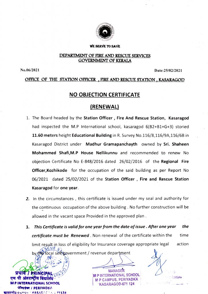 6.Fire and Safety Certificate MP INTERNATIONAL SCHOOL